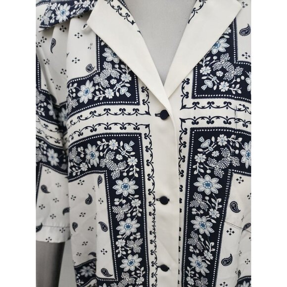 Cinq a Sept New NWT Dani Blue Floral Cropped Button Silk Shirt Top Scarf Large - Picture 4 of 10